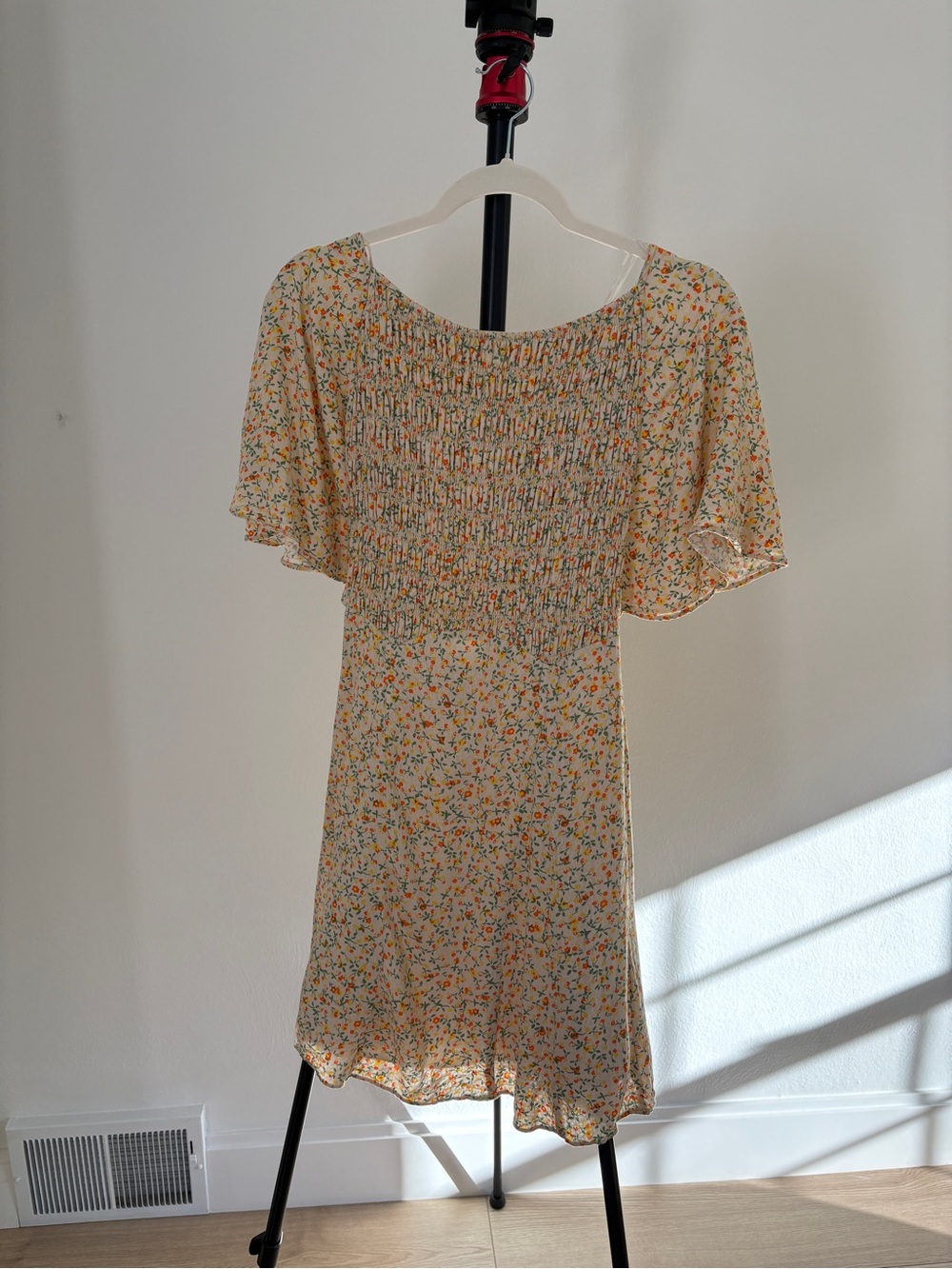 Free People Ivory Floral Smocked Mini Dress